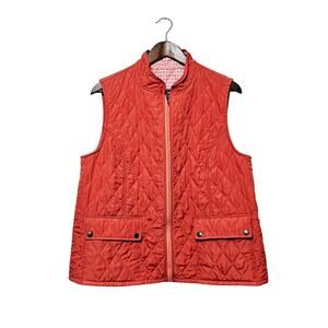 Appleseeds Reversible Quilted Vest Women's Size L Orange/Gingham Pockets Preppy